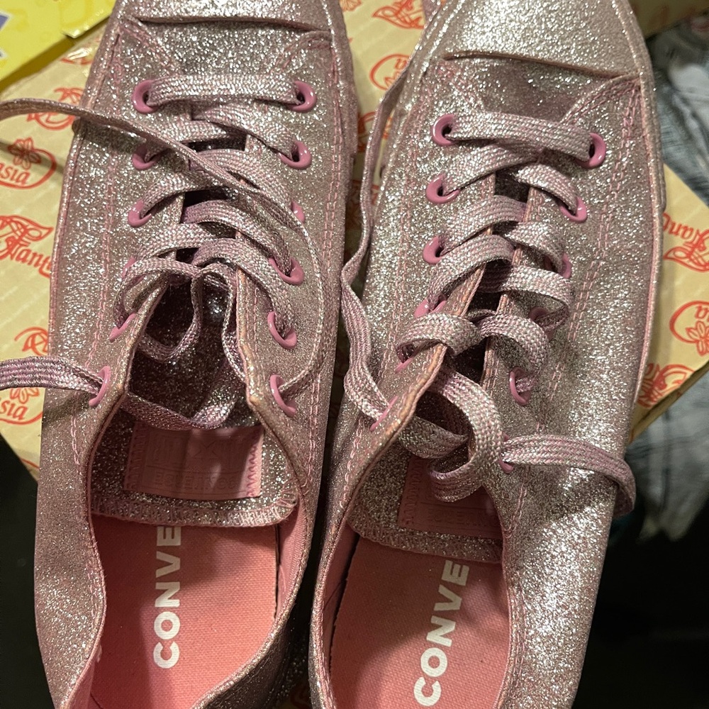 Converse all over pink glitter shoes